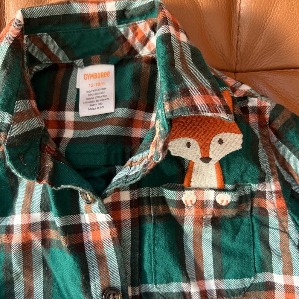 Gymboree Kids Plaid Shirt with Fox Embroidery